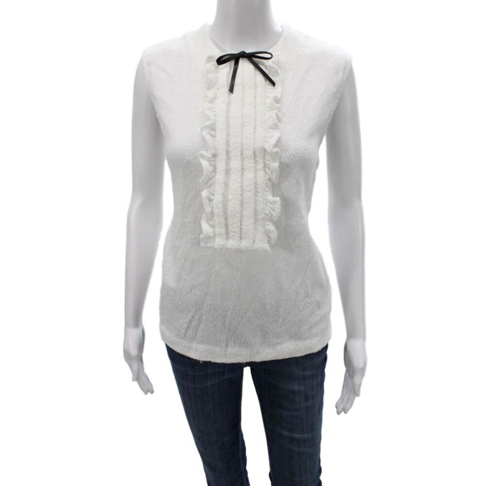Shushu/Tong Womens White Cotton Sleeveless Basic Tank Round Neck Size 12
